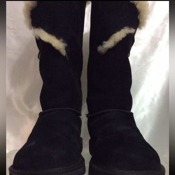 UGG Australia Black Suede Shearling Tall Boots Women's 8 - Picture 9 of 10
